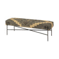 55" Green Brown and Black Upholstered Abstract Cotton Blend Bench. Bench isolated on a plain white background, in a black cotton finish.