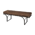 55" Brown and Black Genuine Leather Upholstery Bench. Bench isolated on a plain white background, finished in black leather.