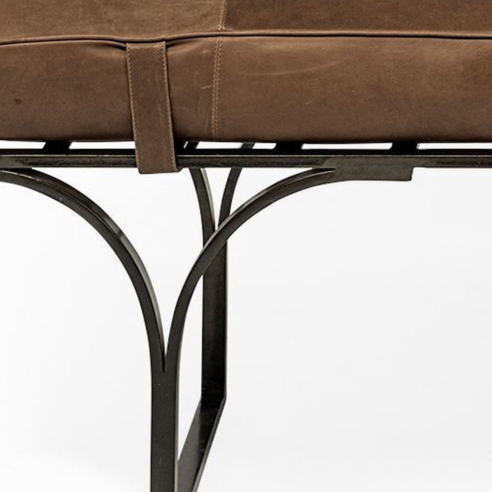55" Brown and Black Genuine Leather Upholstery Bench. Bench isolated on a plain white background, showing a black leather surface.