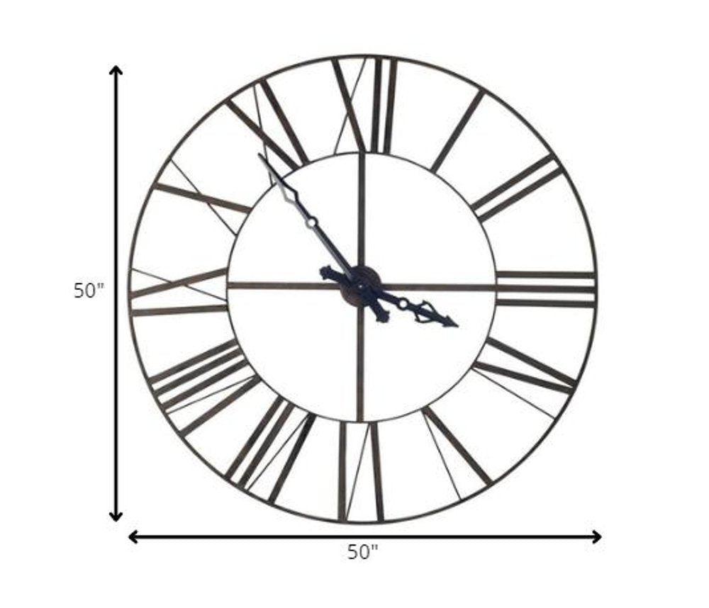 50" Circle Black Metal Skeleton Wall Clock