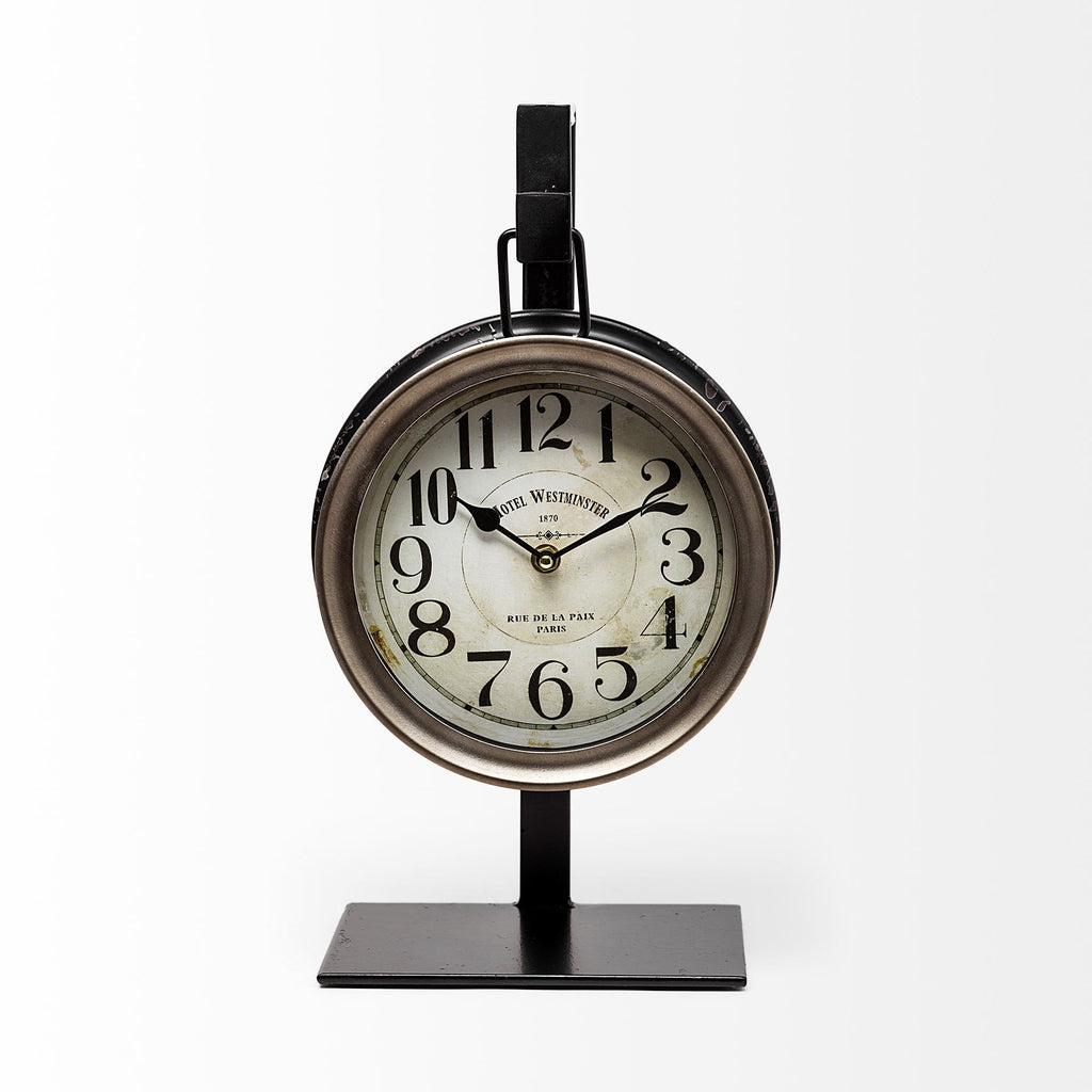 Metallic Brown Metal Hanging Desk Table Clock on a white background
