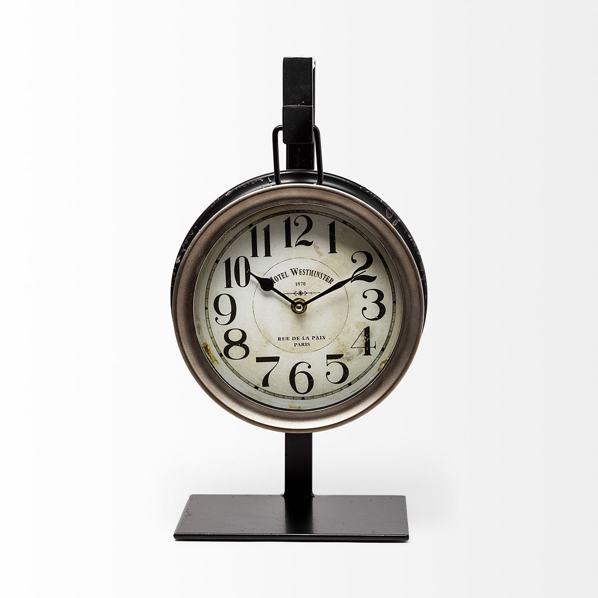 Metallic Brown Metal Hanging Desk Table Clock on a white background