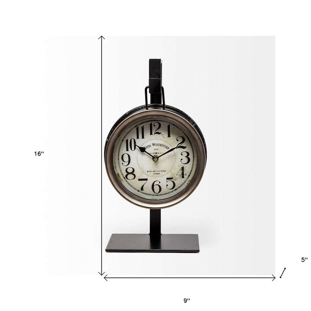 Metallic Brown Metal Hanging Desk Table Clock on a white background