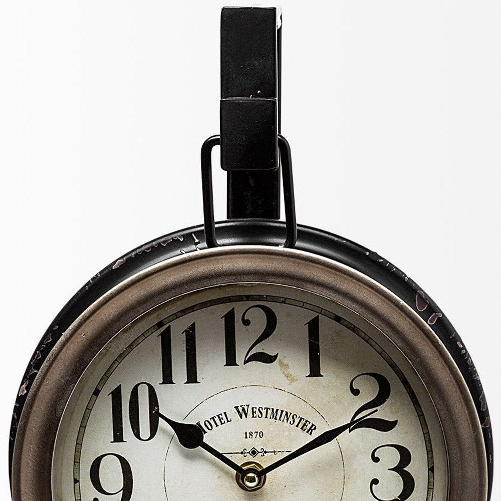 Metallic Brown Metal Hanging Desk Table Clock on a white background