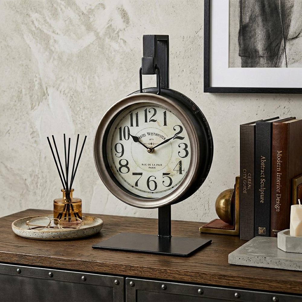 Metallic Brown Metal Hanging Desk Table Clock