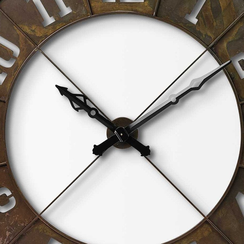 57" Round Industrial Brown Wall Clock. Wall clock isolated on a plain white background, showing its brown color.