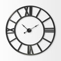 54" Round Xl Industrial Style Wall Clock With Open Face Desing. Wall clock isolated on a plain white background, showing its black color.