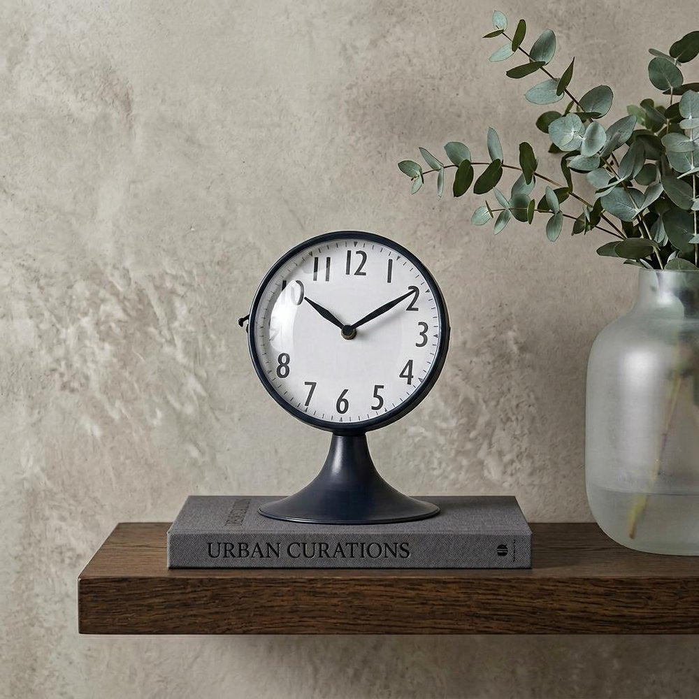 Blue Metal Glass Dome Desk   Table Clock