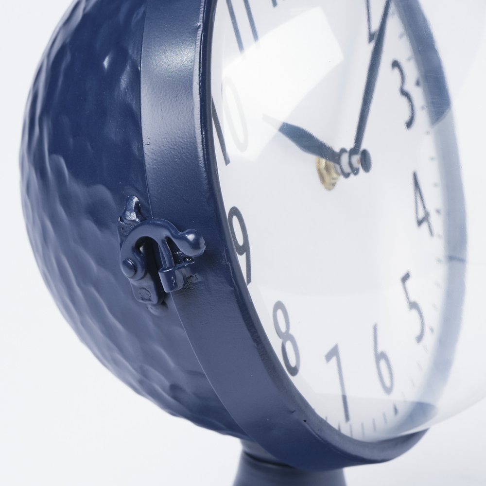 Blue Metal Glass Dome Desk Table Clock on a white background