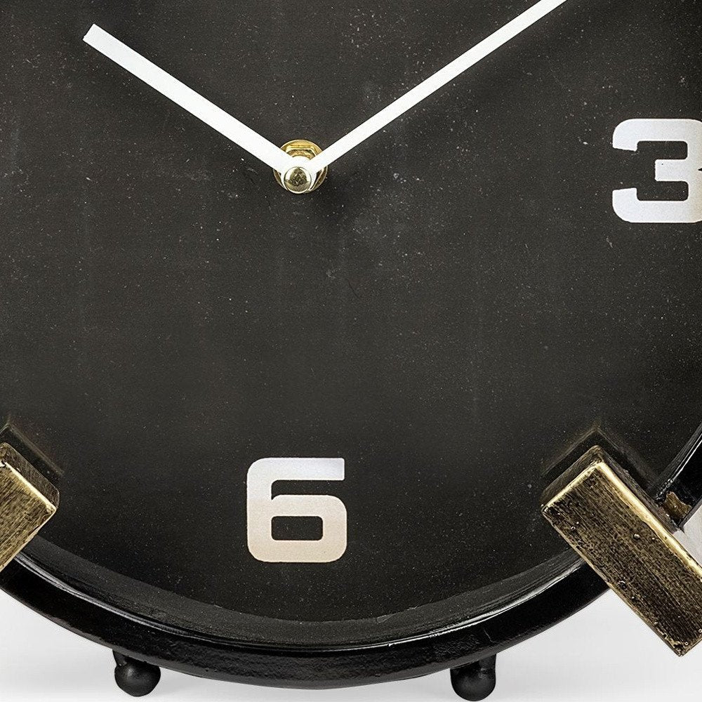 10" Black Stainless Steel Table Clock. Wall clock in black metal.