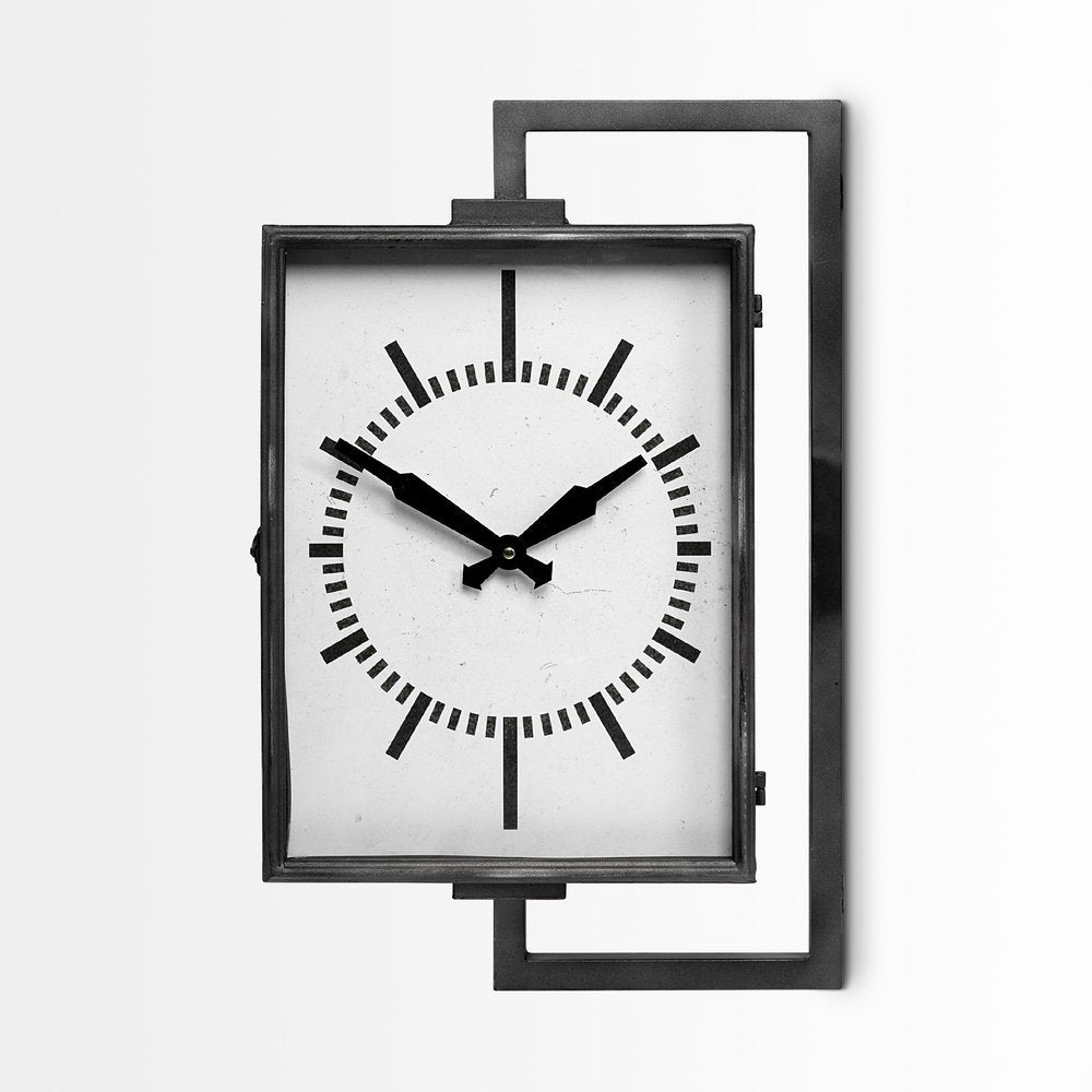 Rectangular Large Black Industrial Style Wall Clock on a white background