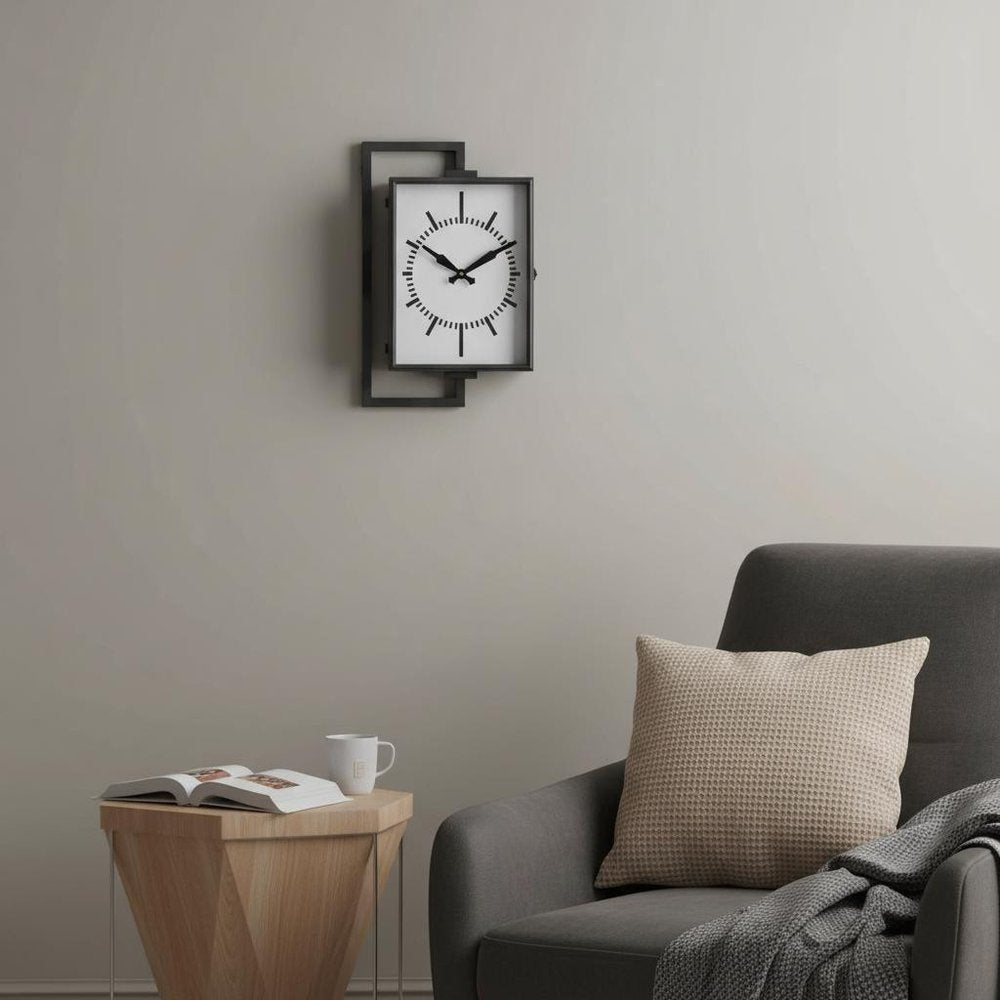 Rectangular Large Black Industrial Style Wall Clock close-up detail