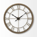 32" Circle Brown Metal Skeleton Wall Clock. Wall clock isolated on a plain white background, showing a brown metal surface.