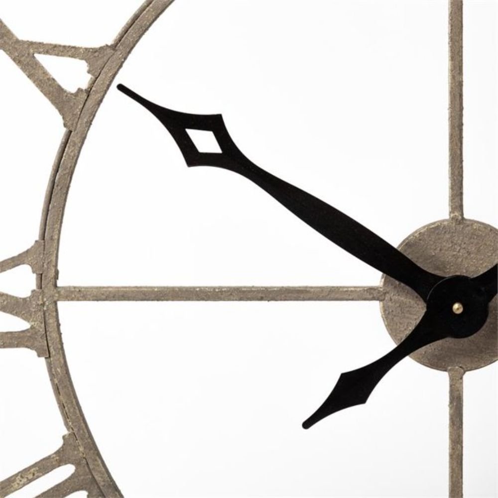 32" Circle Brown Metal Skeleton Wall Clock. Wall clock isolated on a plain white background, showing a brown metal surface.