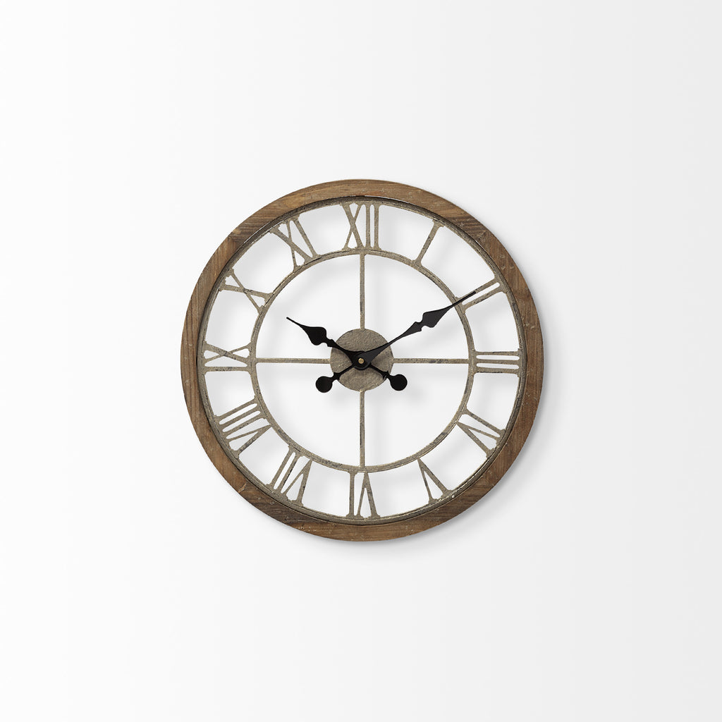 19" Brown Round Modern Farm Wall Clock