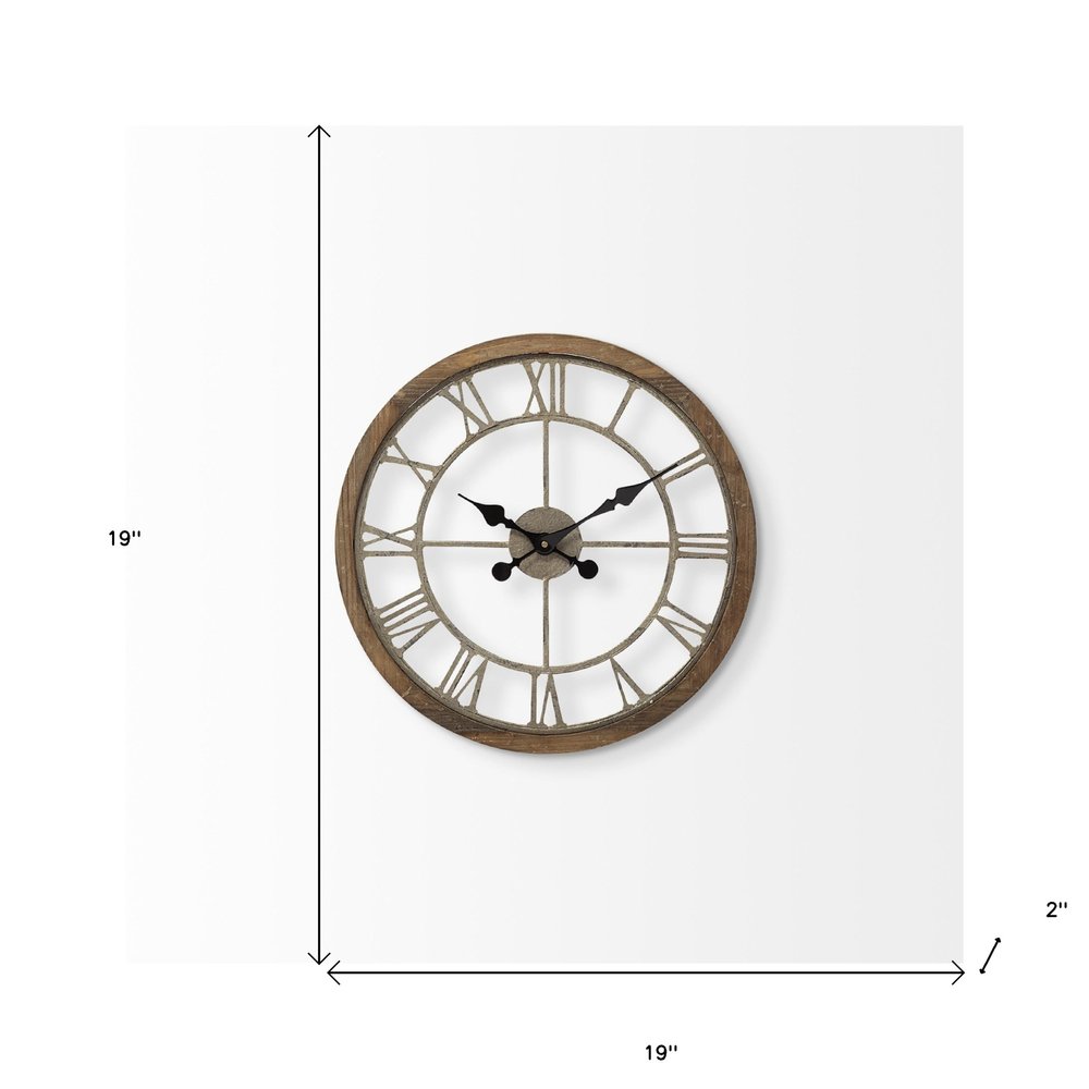 19" Brown Round Modern Farm Wall Clock