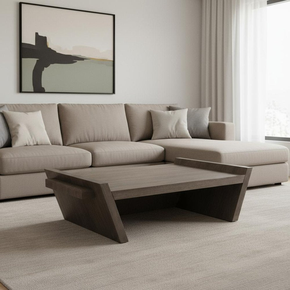 59" Brown Wood Coffee Table close-up highlighting the brown wood surface.