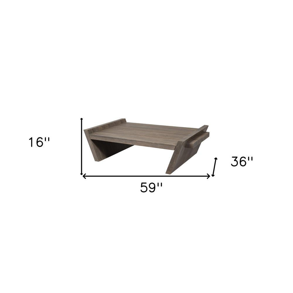 59" Brown Wood Coffee Table. Coffee table isolated on a plain white background, showing a brown wood surface.