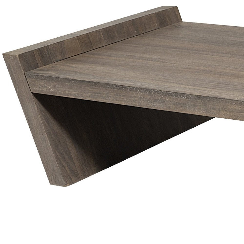 59" Brown Wood Coffee Table. Coffee table isolated on a plain white background, finished in brown wood.