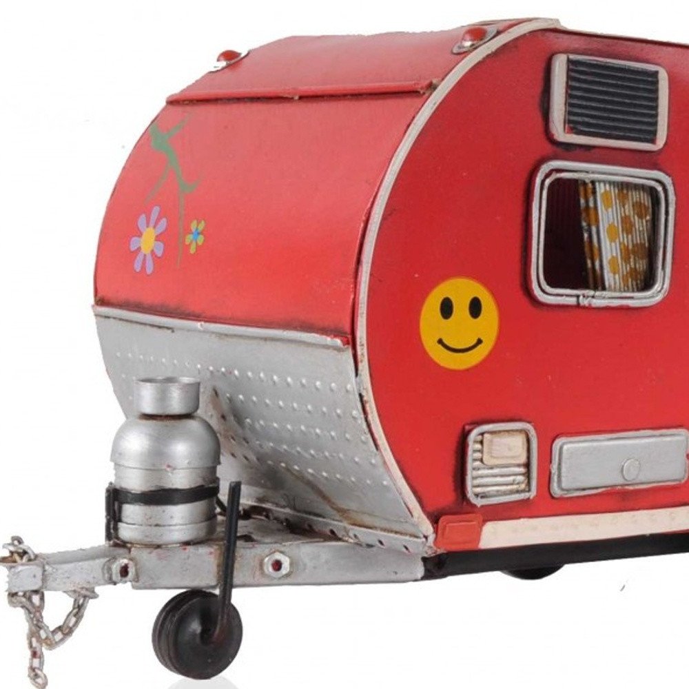Red Camper Trailer Model Tissue Holder on a white background