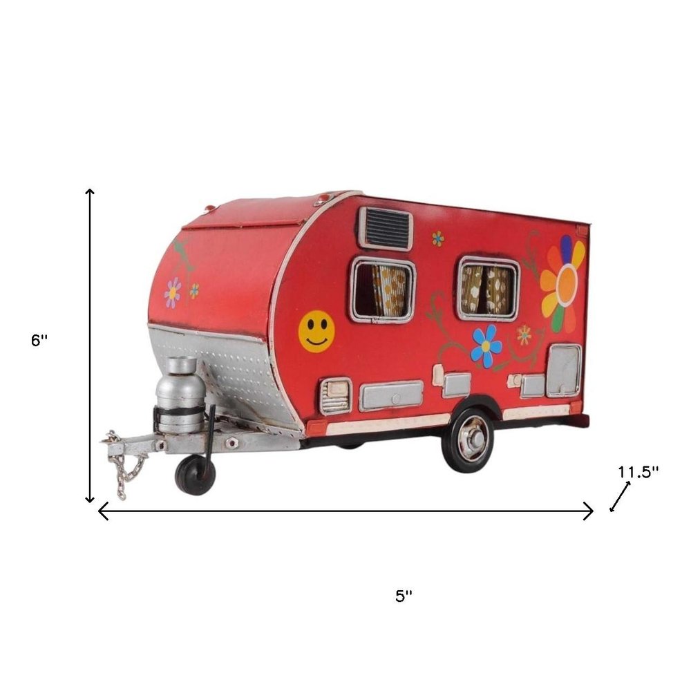 Red Camper Trailer Model Tissue Holder on a white background