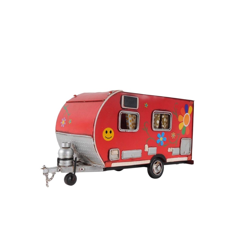 Red Camper Trailer Model Tissue Holder on a white background