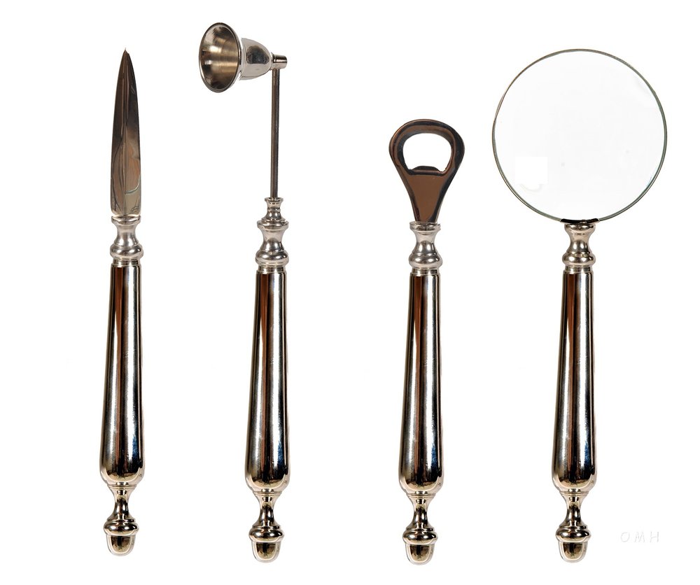 Magnifying Glass Letter Opener Bottle Opener And Candle Snuffer Set