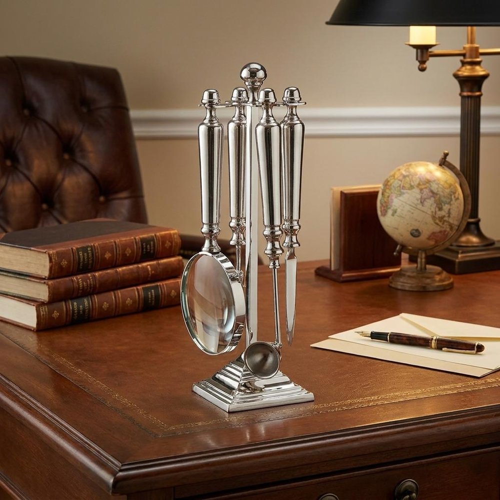 Magnifying Glass Letter Opener Bottle Opener And Candle Snuffer Set