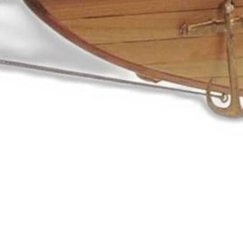 24" Brown Solid Wood Hand Painted Model Boat. Home product isolated on a plain white background, in a brown wood finish.