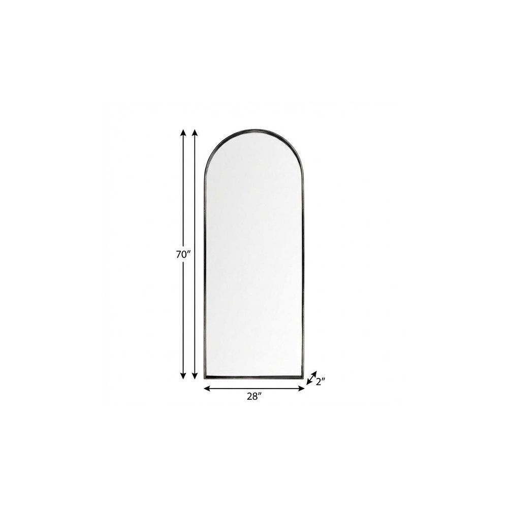 70" Black Metal Arch Framed Full Length Hanging Mirror on a white background