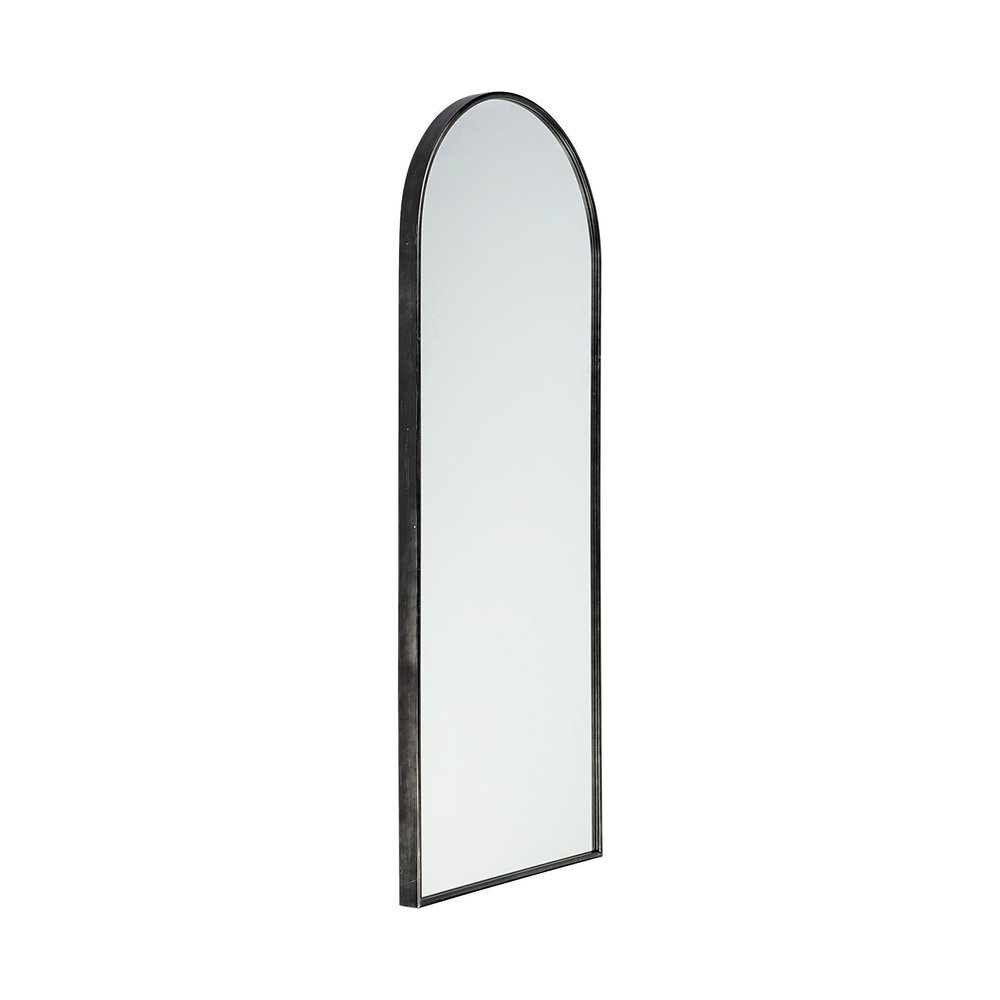 70" Black Metal Arch Framed Full Length Hanging Mirror on a white background