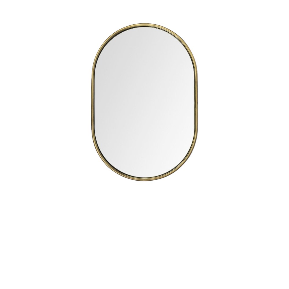 Gold Oval Accent Metal Mirror on a white background