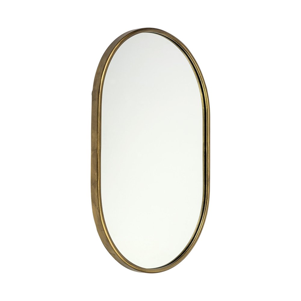 Gold Oval Accent Metal Mirror on a white background