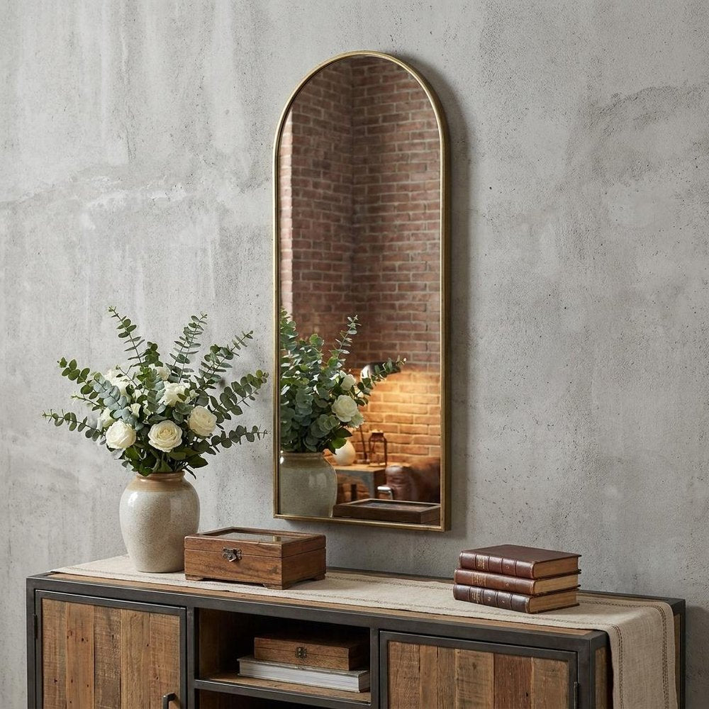 70" Gold Arch Metal Framed Accent Mirror in a home interior