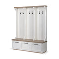 76" White Solid Wood Six Hook Freestanding Coat Rack on a white background