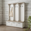 76" White Solid Wood Six Hook Freestanding Coat Rack