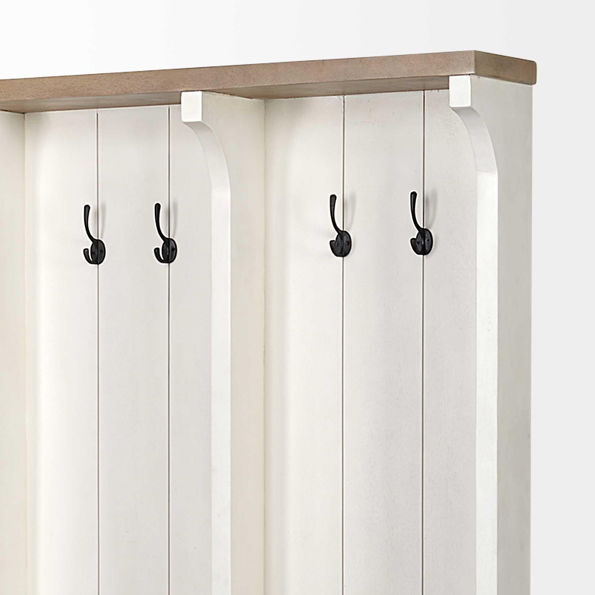 76" White Solid Wood Six Hook Freestanding Coat Rack on a white background