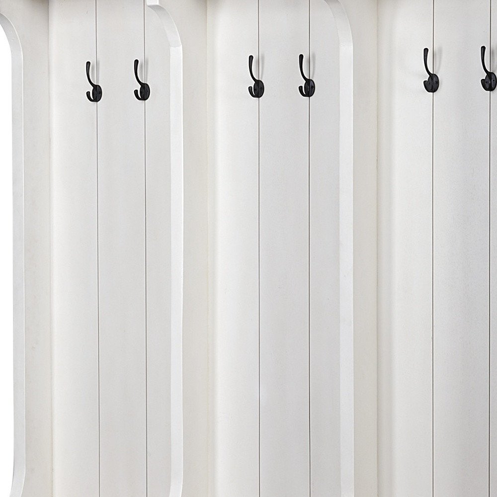 76" White Solid Wood Six Hook Freestanding Coat Rack on a white background