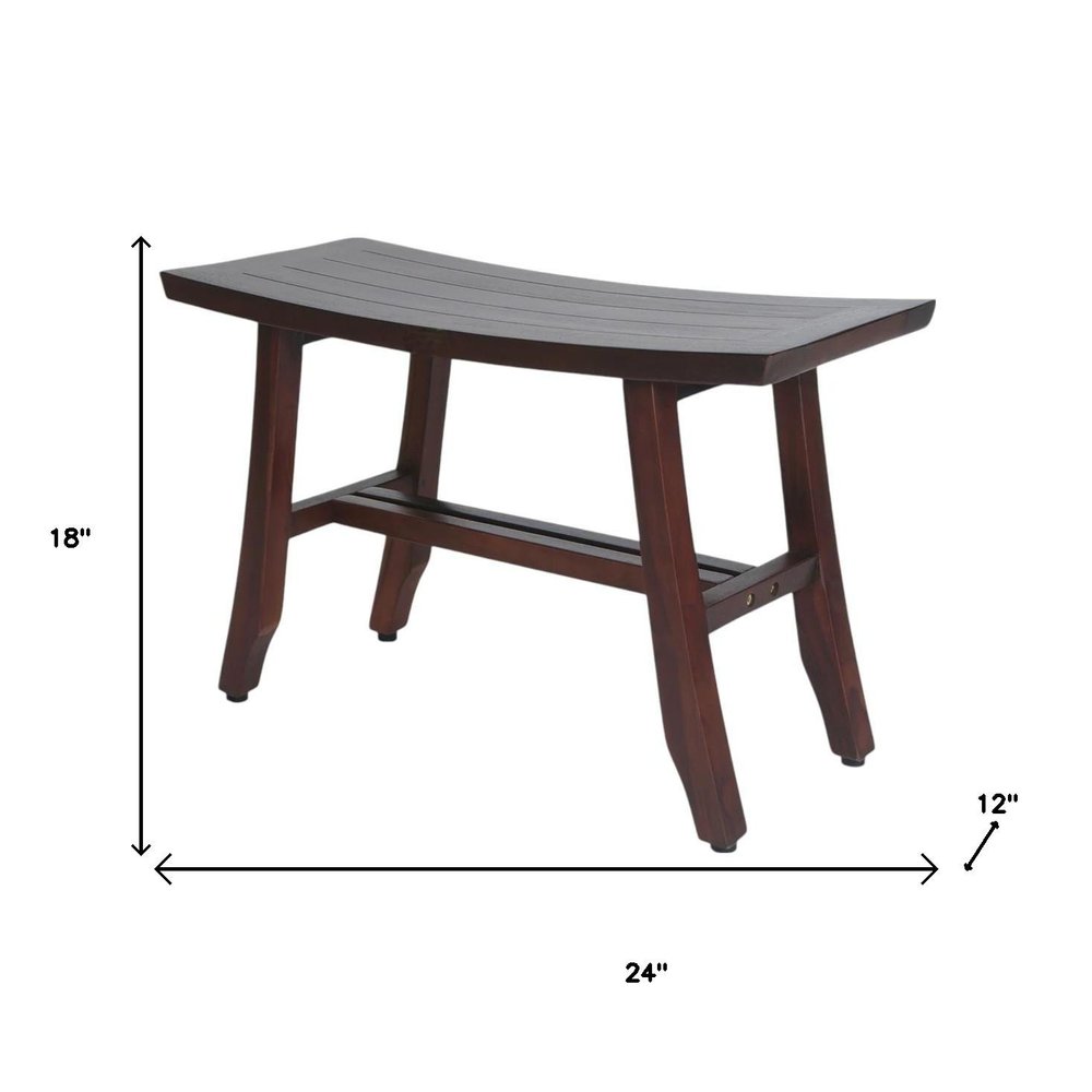 24" Dark Brown Solid Teak Wood Shower Bench. Shower bench isolated on a plain white background, showing a brown teak surface.