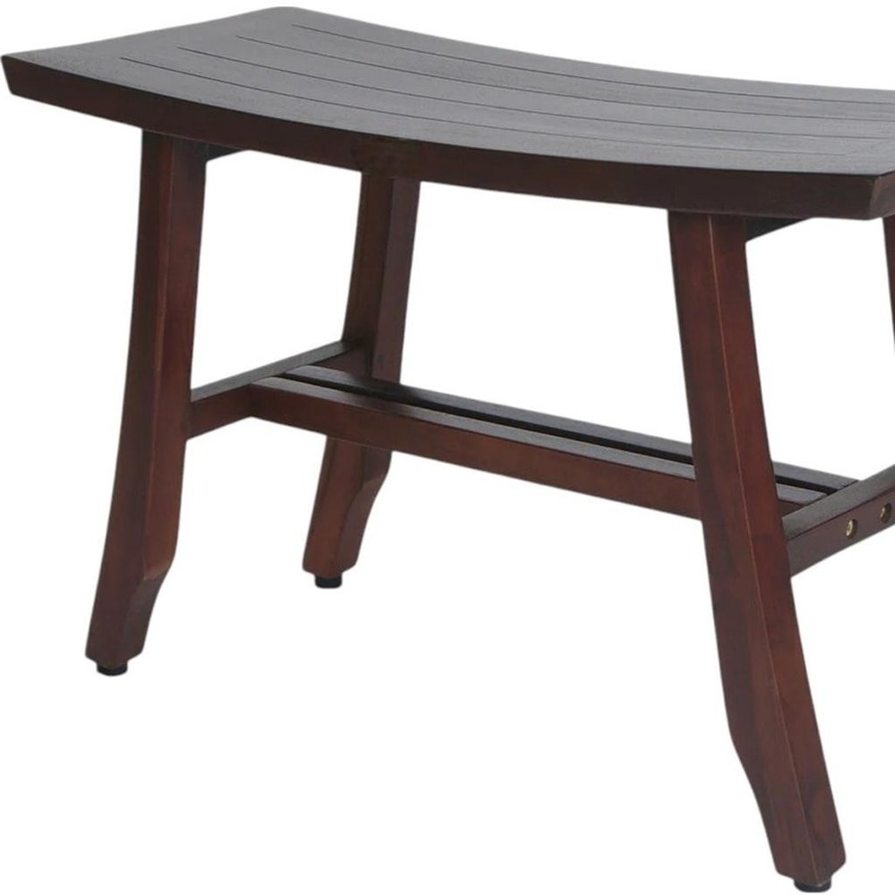 24" Dark Brown Solid Teak Wood Shower Bench. Shower bench isolated on a plain white background, in a brown teak finish.