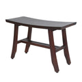24" Dark Brown Solid Teak Wood Shower Bench. Shower bench isolated on a plain white background, finished in brown teak.