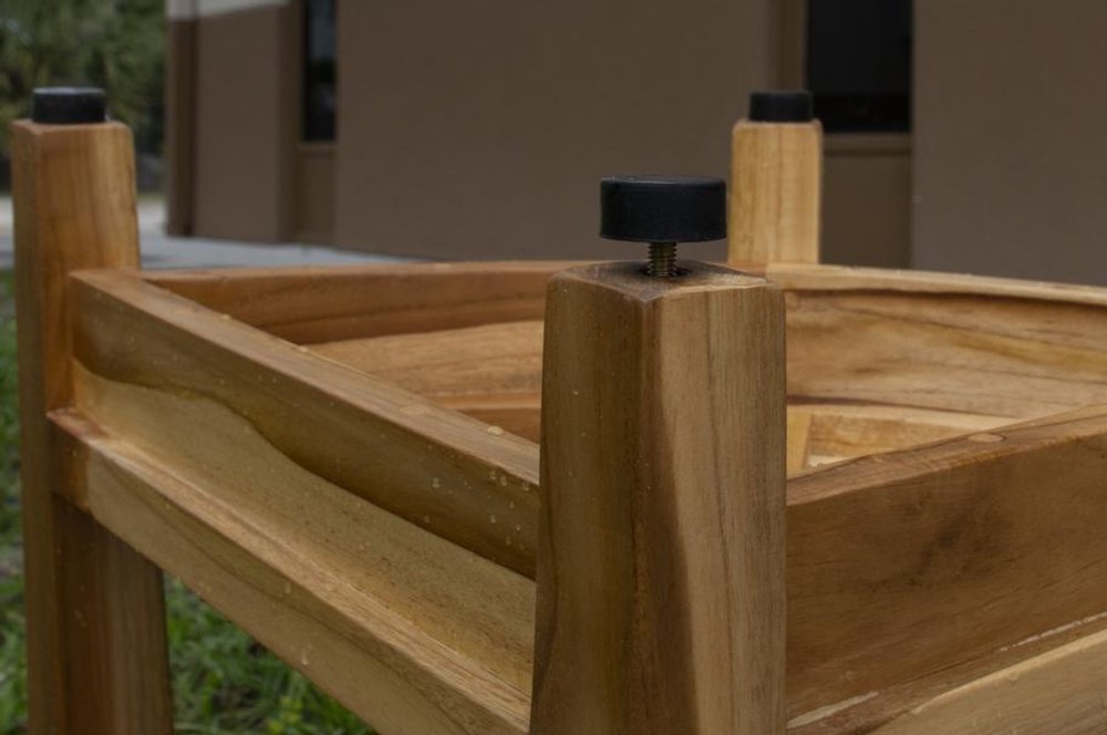 22" Natural Teak Corner Shower Bench With Shelf. Shower bench in tan teak.