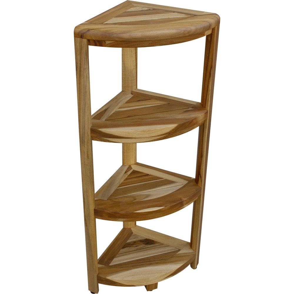 38" Natural Solid Teak Wood Freestanding Corner Shelving Unit