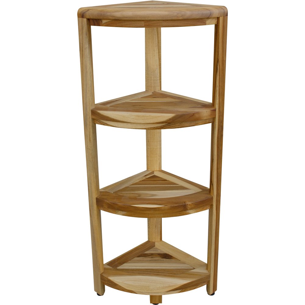 38" Natural Solid Teak Wood Freestanding Corner Shelving Unit
