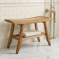 28" Natural Solid Teak Rectangular Shower Bench With Shelf
