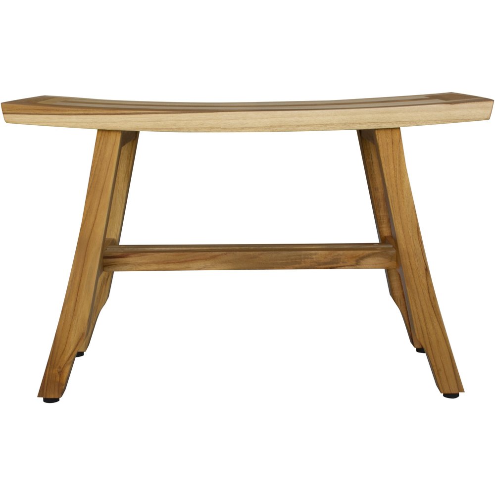 28" Natural Teak Rectangular Shower Bench. Shower bench isolated on a plain white background, showing a tan teak surface.
