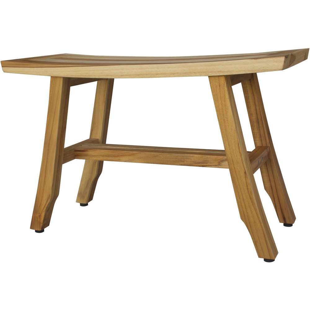 28" Natural Teak Rectangular Shower Bench. Shower bench isolated on a plain white background, in a tan teak finish.