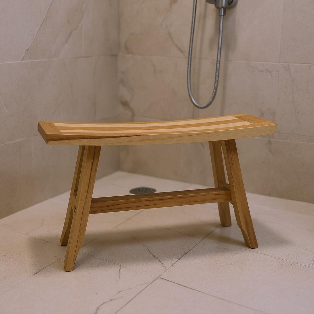 Detail view of 28" Natural Teak Rectangular Shower Bench, filling the frame with the tan teak texture.