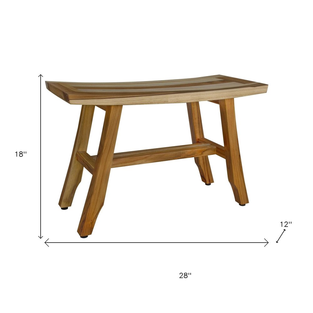28" Natural Teak Rectangular Shower Bench. Shower bench isolated on a plain white background, finished in tan teak.