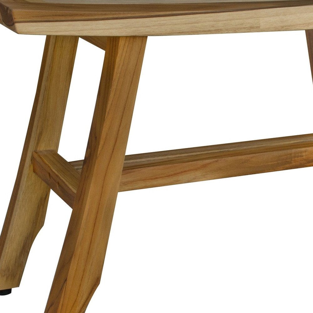 28" Natural Teak Rectangular Shower Bench. Shower bench isolated on a plain white background, finished in tan teak.